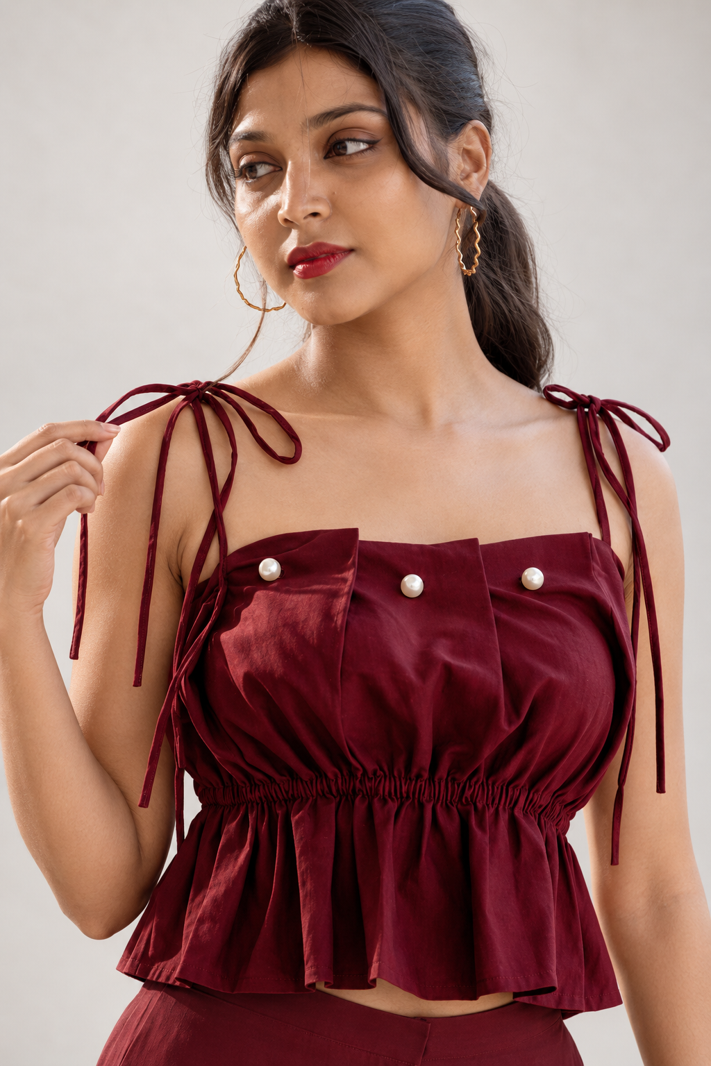 Pearls & Pleats Co-ord Set (Maroon)