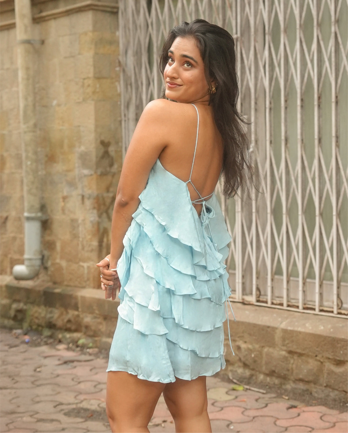 Ruffled Affair Mini Dress (Powder Blue)