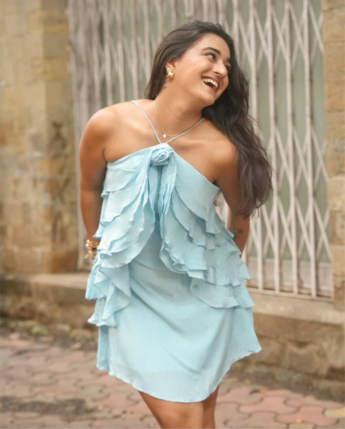 Ruffled Affair Mini Dress (Powder Blue)