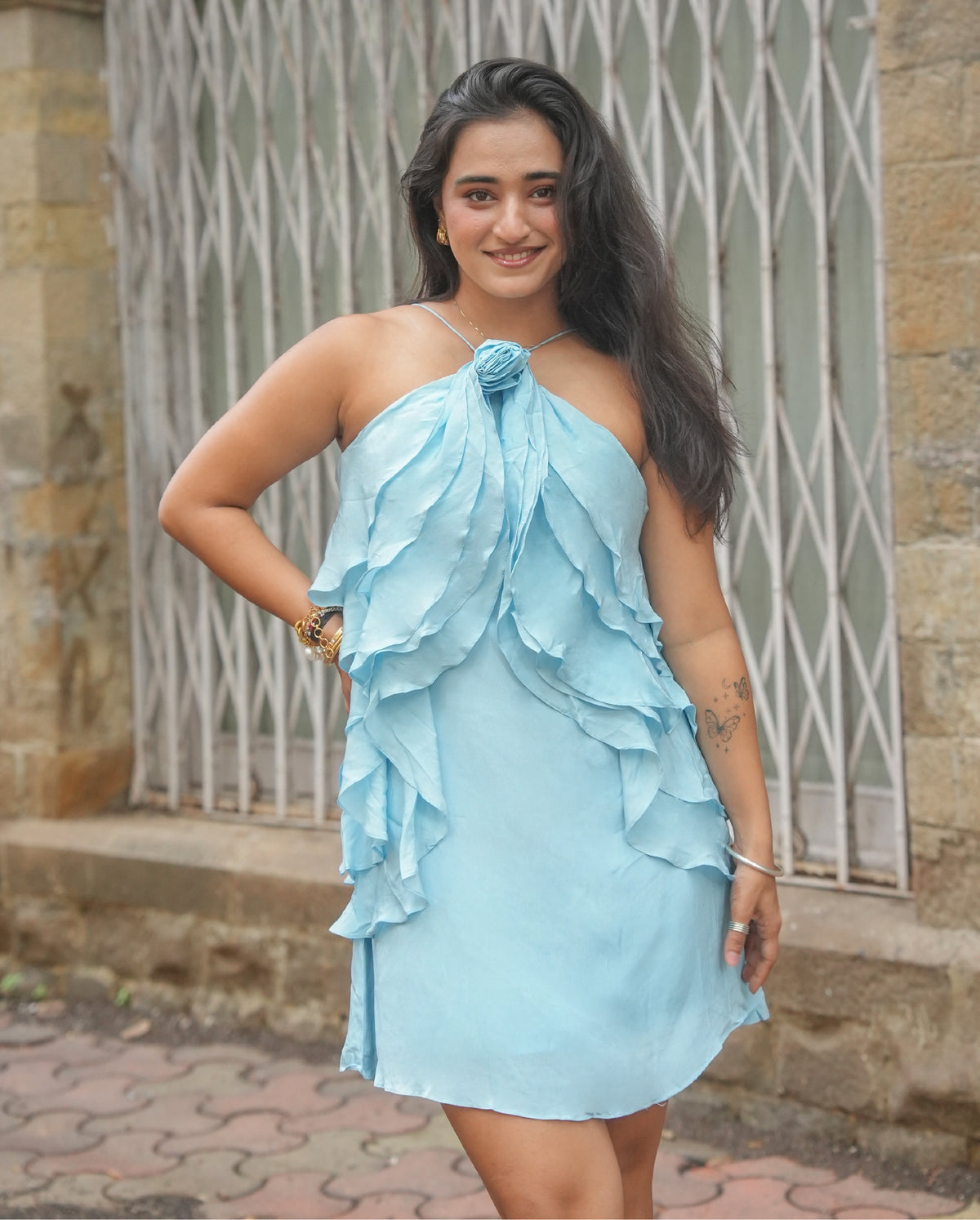 Ruffled Affair Mini Dress (Powder Blue)